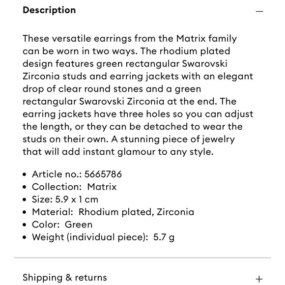 SWAROVSKI  Women’s Matrix drop earrings
Mixed cuts,‎ Green, Rhodium plated - Picture 7 of 7